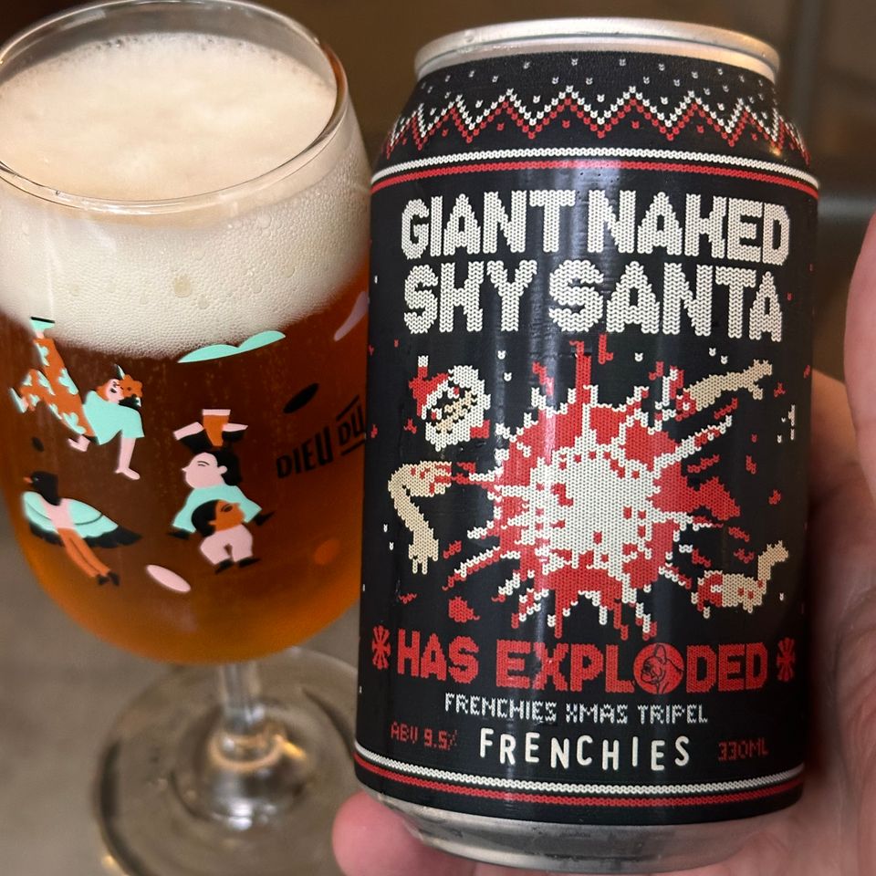 Frenchies Xmas Triple Giant Naked Sky Santa Has Exploded